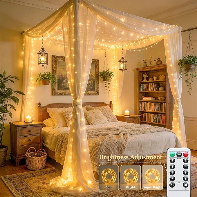 33FT USB Fairy Lights 100 LED Warm White Silver Wire String Lights with Remote Timer for Bedroom Dorm Party Decor