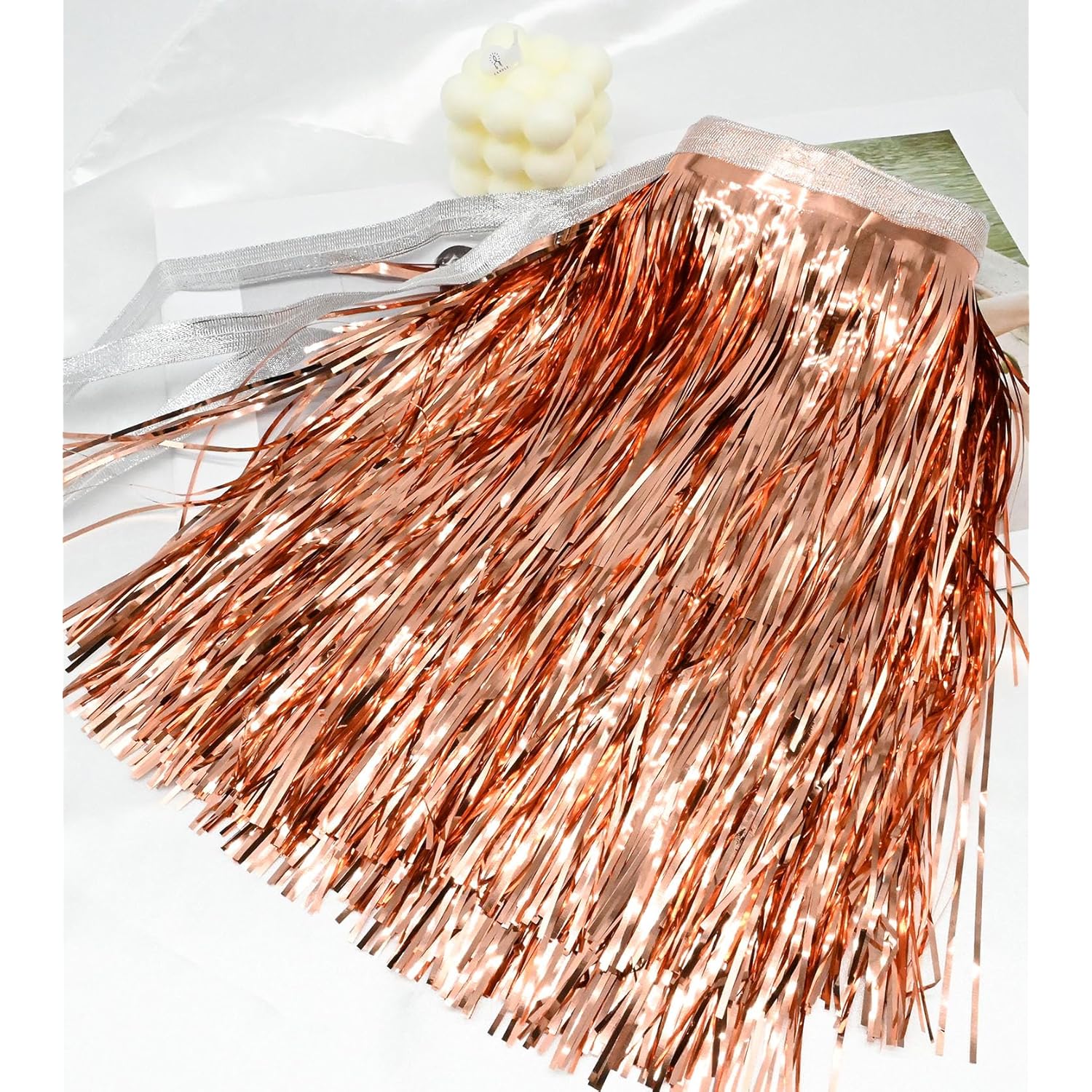 2 Pack Shiny Rose Gold Foil Fringe Garland-4 Layers Thick | Metallic Tinsel Streamers Backdrop Wall Hanging Fringe Banner For Wedding Christmas Decoration Home Hanging Parade Floats