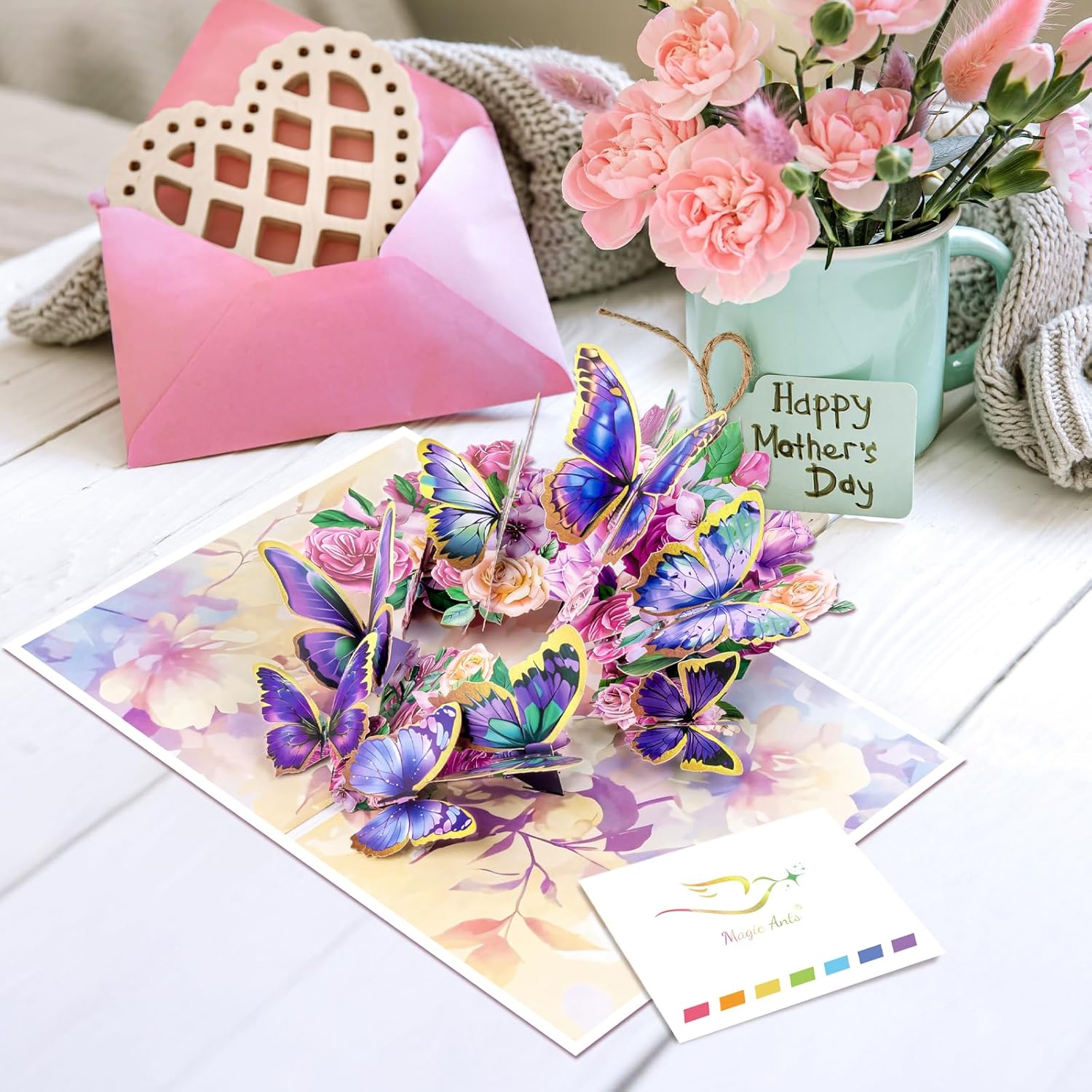 Pop Up Card Set For Women – 4 Pack 3D Greeting Cards With Butterflies, Flowers & Parrot – Birthday, Thank You, Get Well, Sympathy, Concelence, All Occasion – Includes 4 Envelopes & 4 Blank Notecards