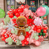 142 Pcs Gingerbread House Decorations - Pink Christmas Garland, Gingerbread Man, Candy Cane Foil Balloons For Xmas Party Decorations
