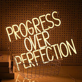 Progress Over Perfection Neon Sign Warm White USB Dimmable LED Wall Light for Classroom Bedroom Decor