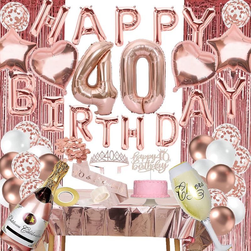 40Th Birthday Decorations Women - Rose Gold 40 Birthday Decor For Her,