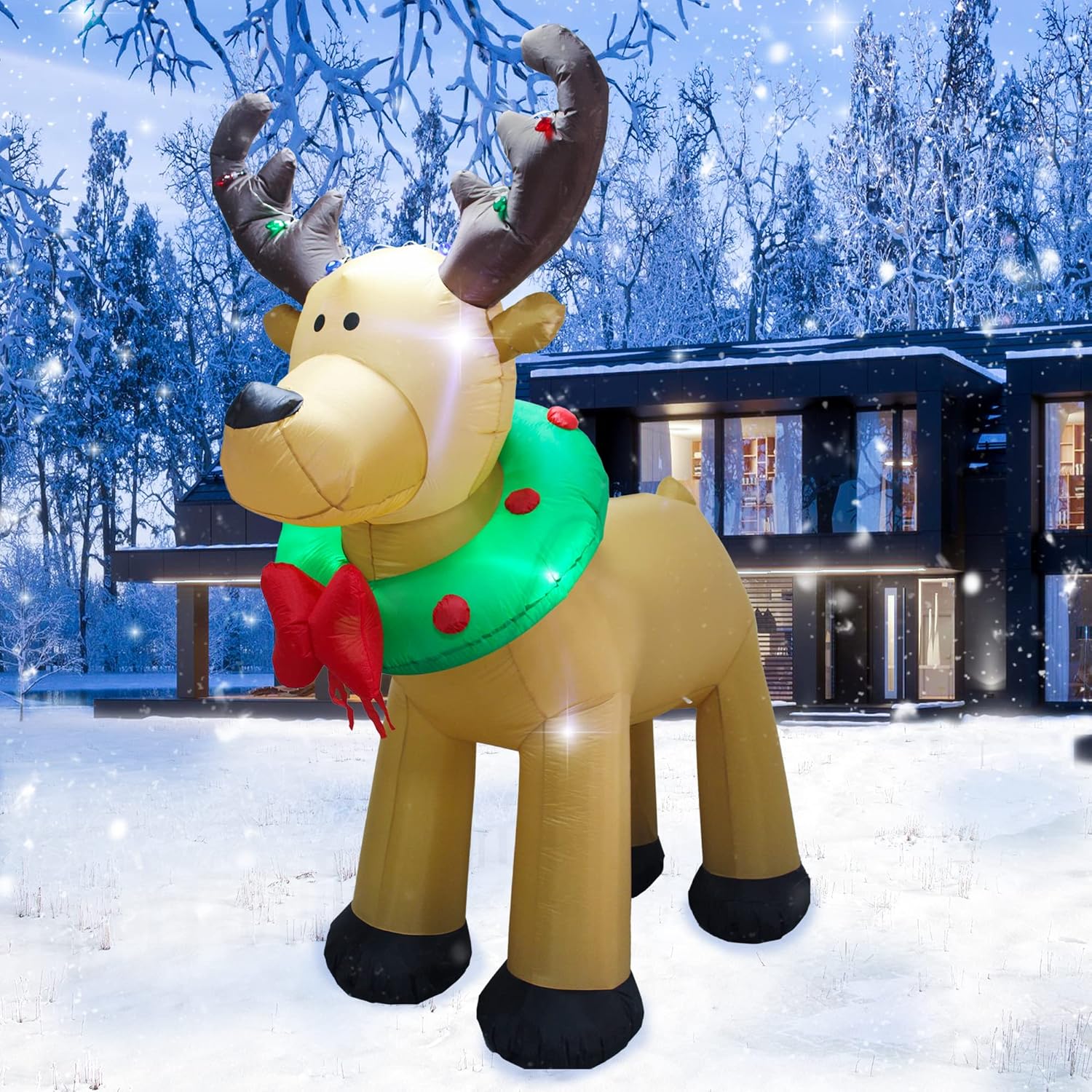 8 Feet Christmas Inflatable Reindeer Holiday Lighted Blow-Up Yard Decoration Indoor Outdoor Yard Lawn Decoration