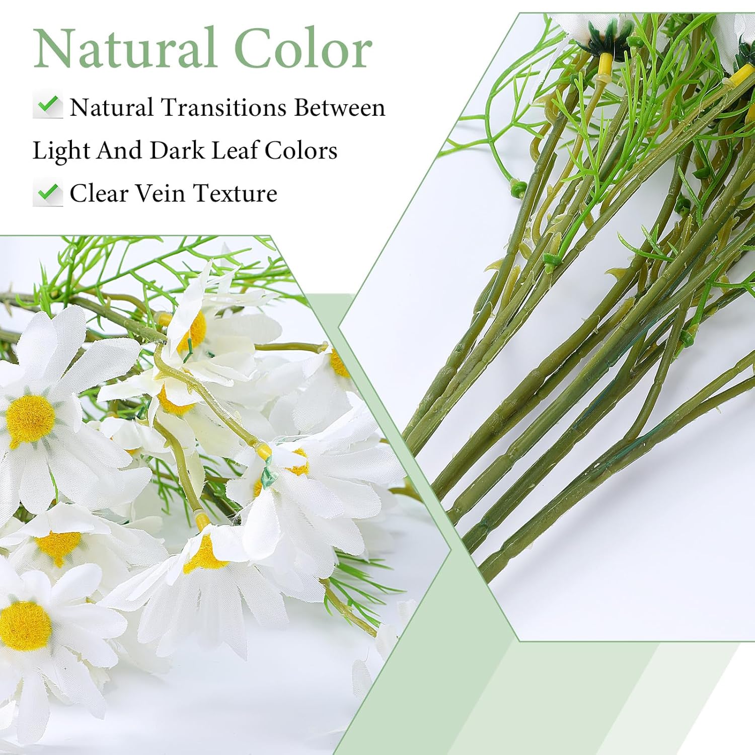 Daisy Flowers Artificial, 6 Bundles 21” White Artificial Daisy Flowers With Stems And Leaves Faux Greenery Shrubs Plants Arrangements For Home Garden Vase Decor