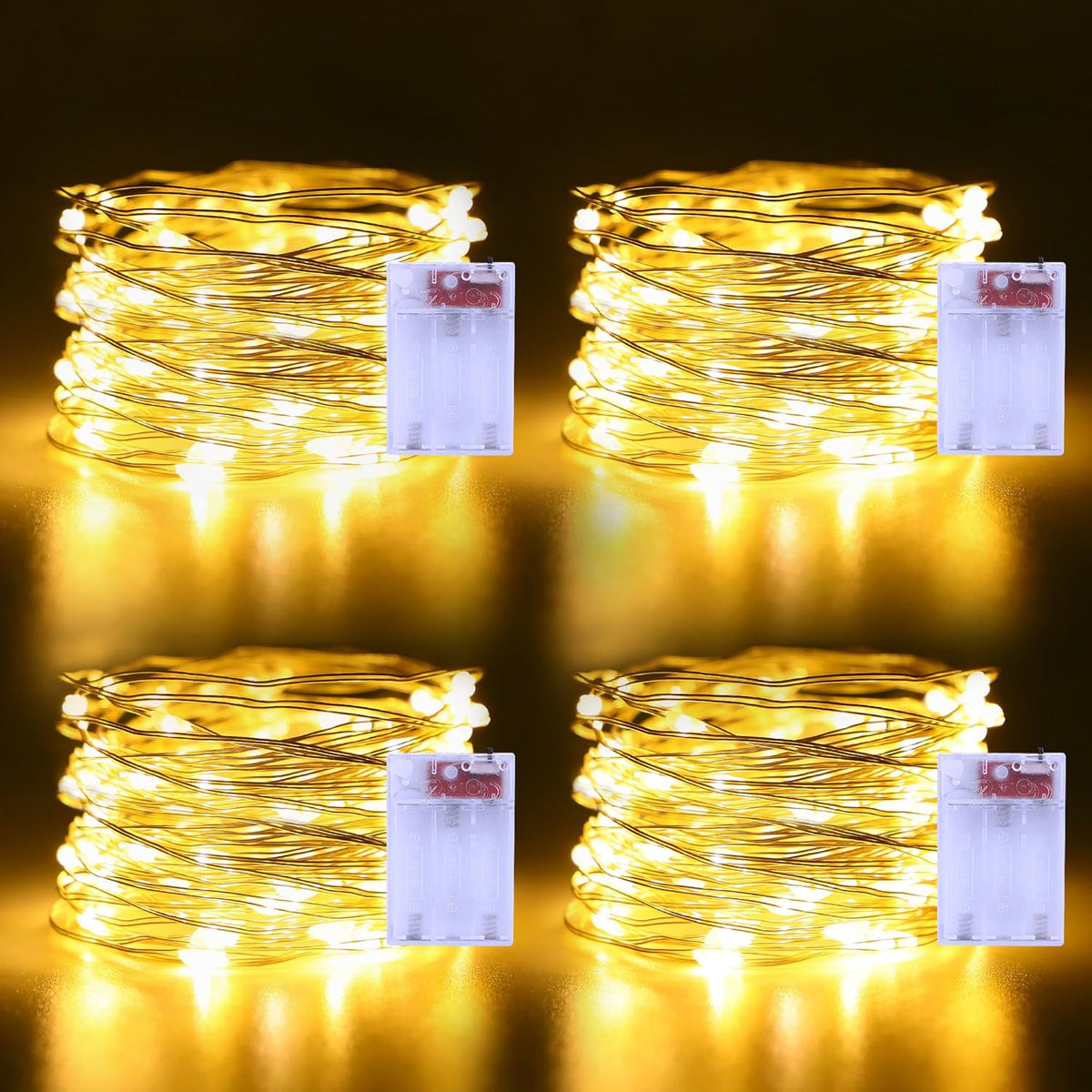 4 Pack Christmas Fairy Lights Battery Operated 16.4Ft 50 Leds Silver Copper Wire Twinkle Lights With 2 Lighting Modes Fo