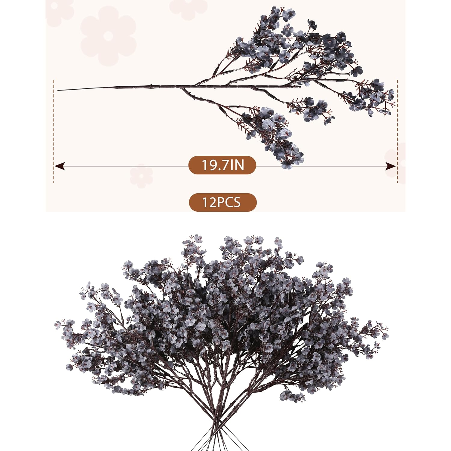 Fake Fall Flowers Artificial For Decoration Faux Indoor Real Touch Silk Babys Breath Floral Stems Home Boho Centerpieces Tables Vase Decor Dust Blue 12Pcs