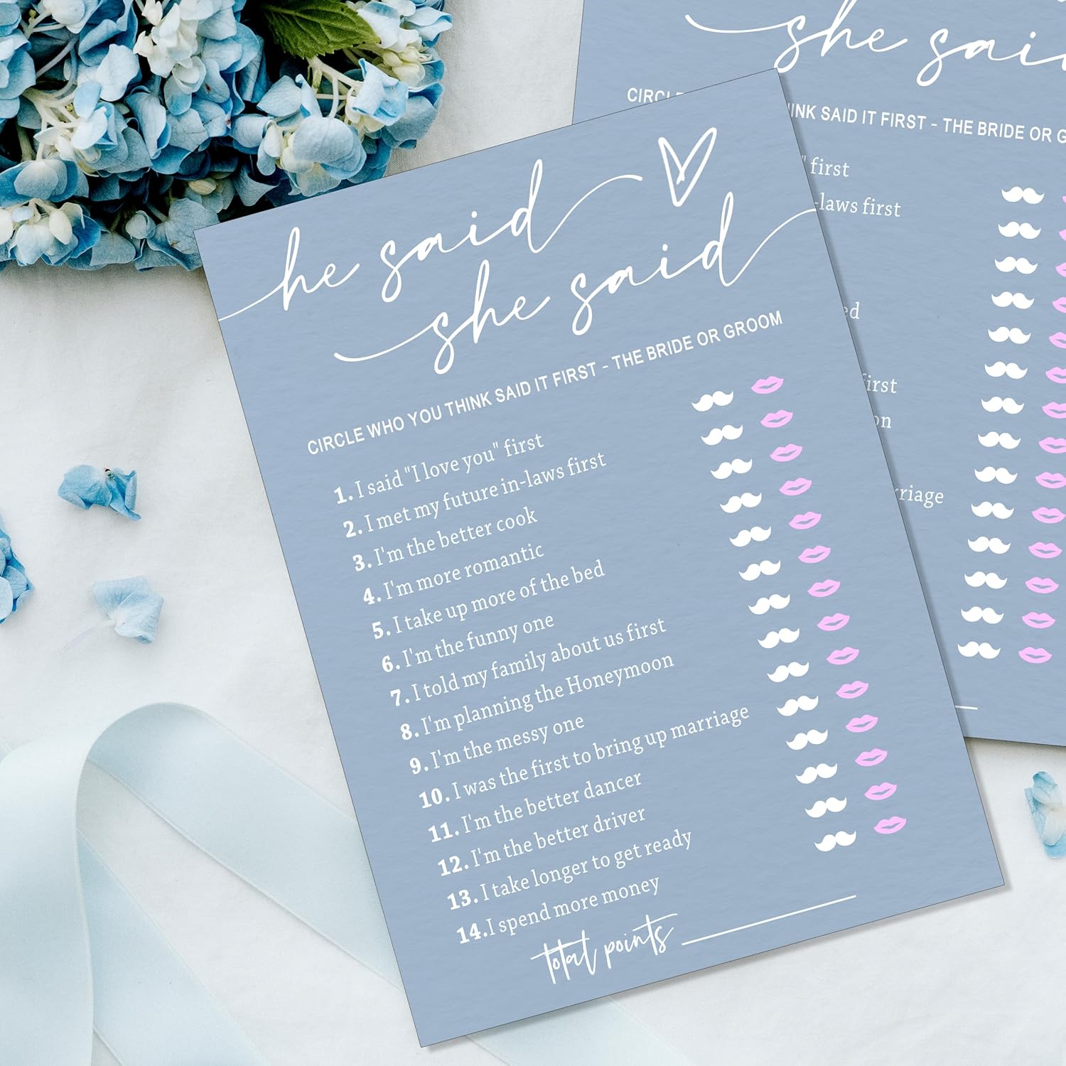 Fun Bridal Shower Games – He Said She Said Game With Fun Bride And Groom Trivia, Wedding Shower Activity Game And Favors For 25 Guests, Minimalist Blue Wedding Party Supplies - B09