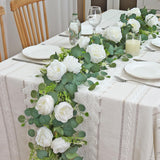 4 Pack 6.23 Ft Artificial Eucalyptus Garlands With White Roses,Faux Floral Greenery Garlands Fake Rose Flowers Vines Garlands For Wedding Table Centerpieces Arch Party Ceremony Backdrop Decor