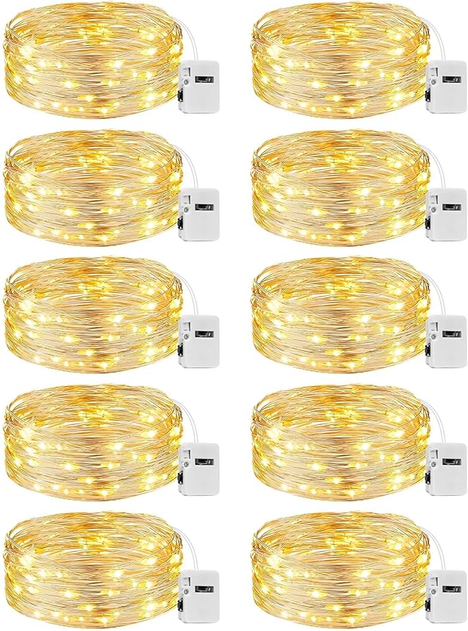 10 Pack Battery Operated Fairy Lights 7FT 20 LED Warm White Twinkle String Lights with 3 Modes Waterproof Mini Lights for Mason Jars Wedding Party Christmas Decor