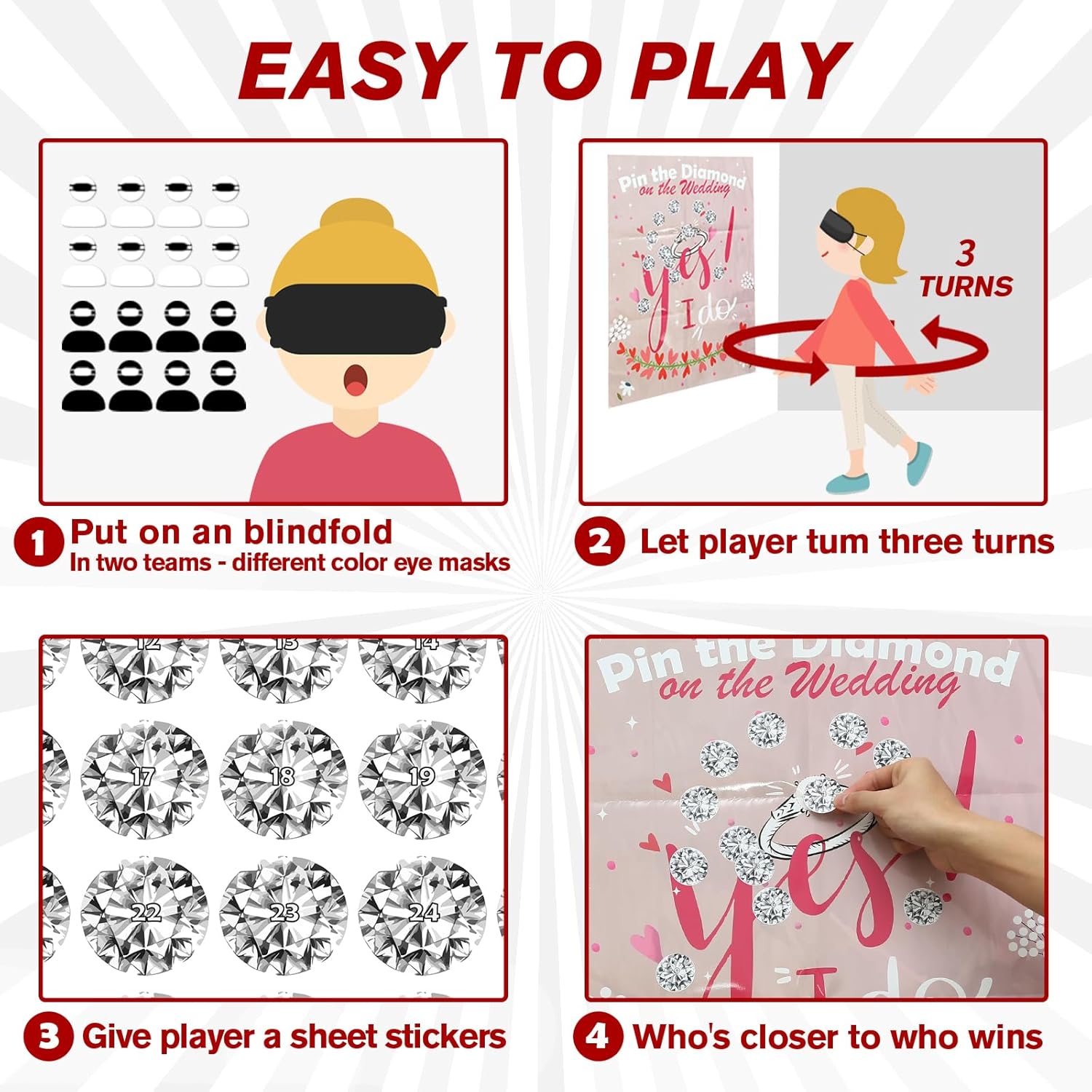 Bridal Shower Games, Pin The Diamond On The Wedding, Bridal Shower Wedding Bachelorette Party Engagement Shower Games Girls Night Party 30 Guests