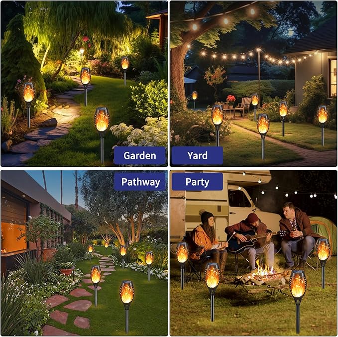 12 Pack Solar Torch Lights Flickering Flame Waterproof Outdoor Garden Pathway Lights