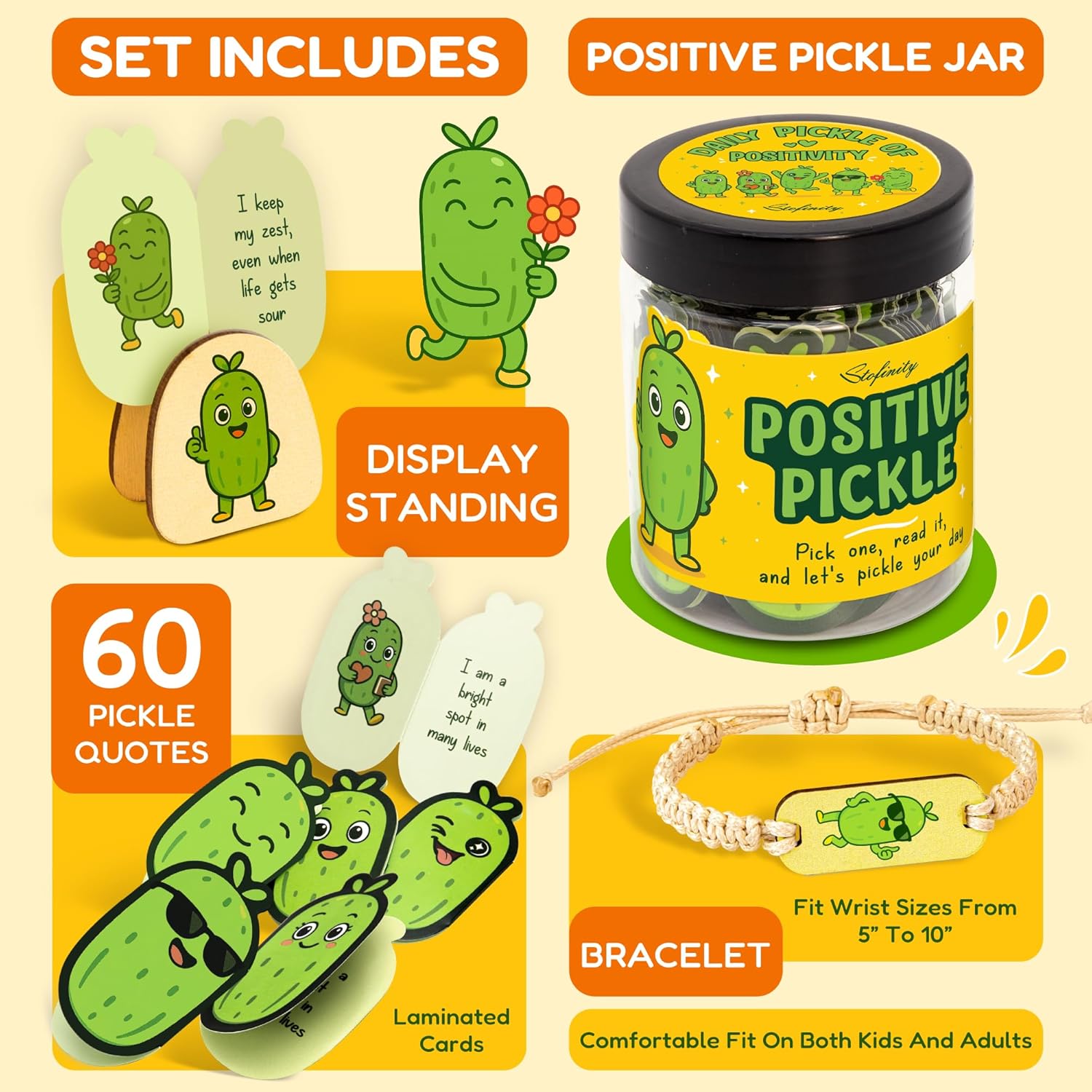 Positive Pickle Affirmation Cards For Teens - Funny Emotional Support Pickle Gifts For Women Friend Sister, Cute Birthday Gifts For Teen Girls Trendy Stuff, Daily Affirmations Jar Desk Decor