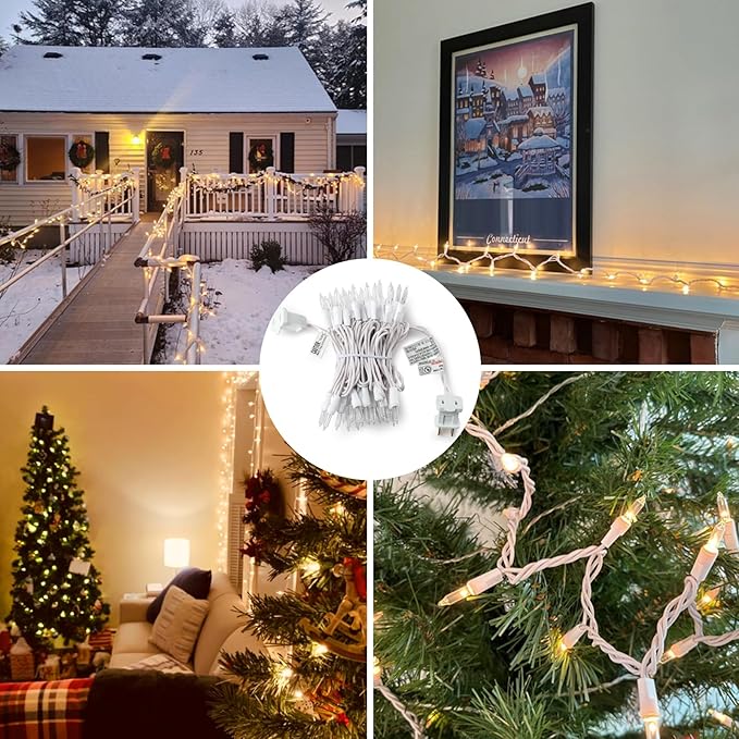 50 Count Clear Warm White Christmas String Lights 13FT Incandescent Mini Lights Plug In White Wire for Christmas Tree Mantle Wedding Party Indoor Outdoor Decor