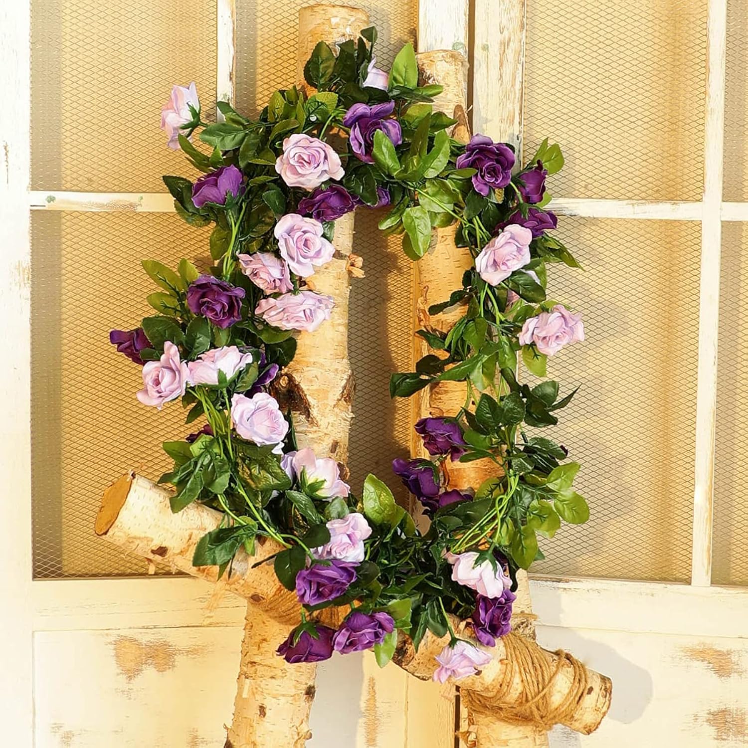 3Pcs 23.7Ft Artificial Purple Rose Flower Garland, Silk Hanging Floral Garland, Decorative Flower Vines For Room Decor Wedding Arch Flowers For Ceremony (Purple)