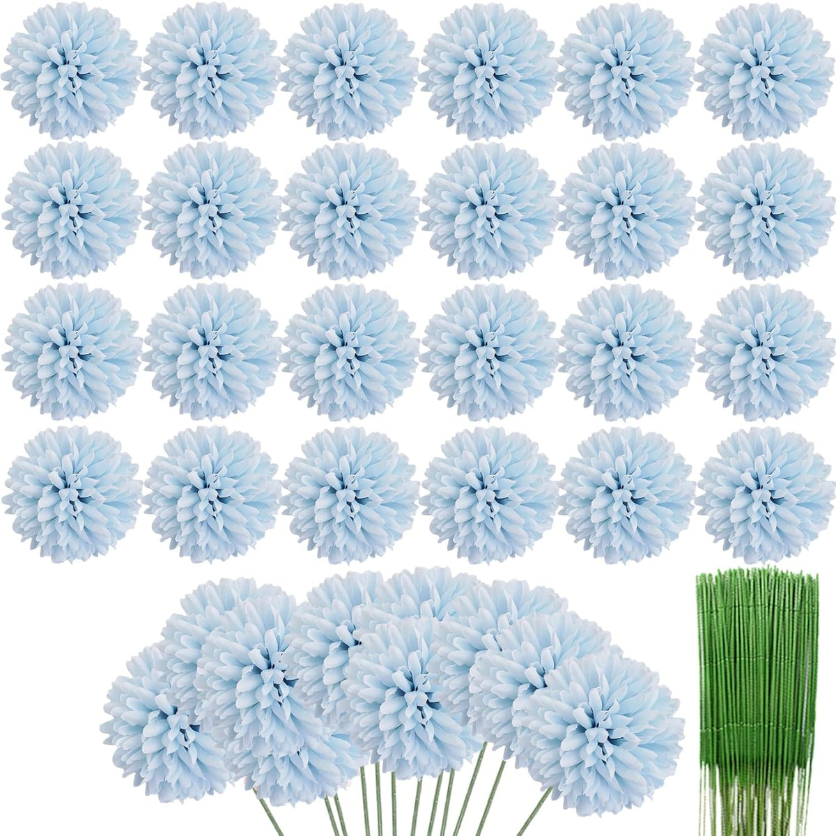 36 Pcs Artificial Chrysanthemums Heads Ball Flowers?Silk Chrysanthemum Ball Bouquet White Bouquets Hydrangea For Home Office Coffee House Parties And Wedding (Light Blue)