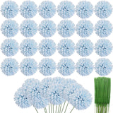 36 Pcs Artificial Chrysanthemums Heads Ball Flowers?Silk Chrysanthemum Ball Bouquet White Bouquets Hydrangea For Home Office Coffee House Parties And Wedding (Light Blue)