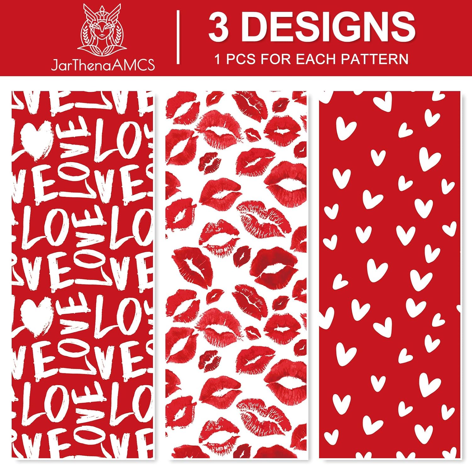 3 Rolls Valentine'S Day Wrapping Paper - Mini Roll - 17 Inch X 16.4 Ft Love Heart Lip Print Gift Wrap Paper Red Art Paper For Wedding Anniversary Diy Crafts Baby Shower Birthday