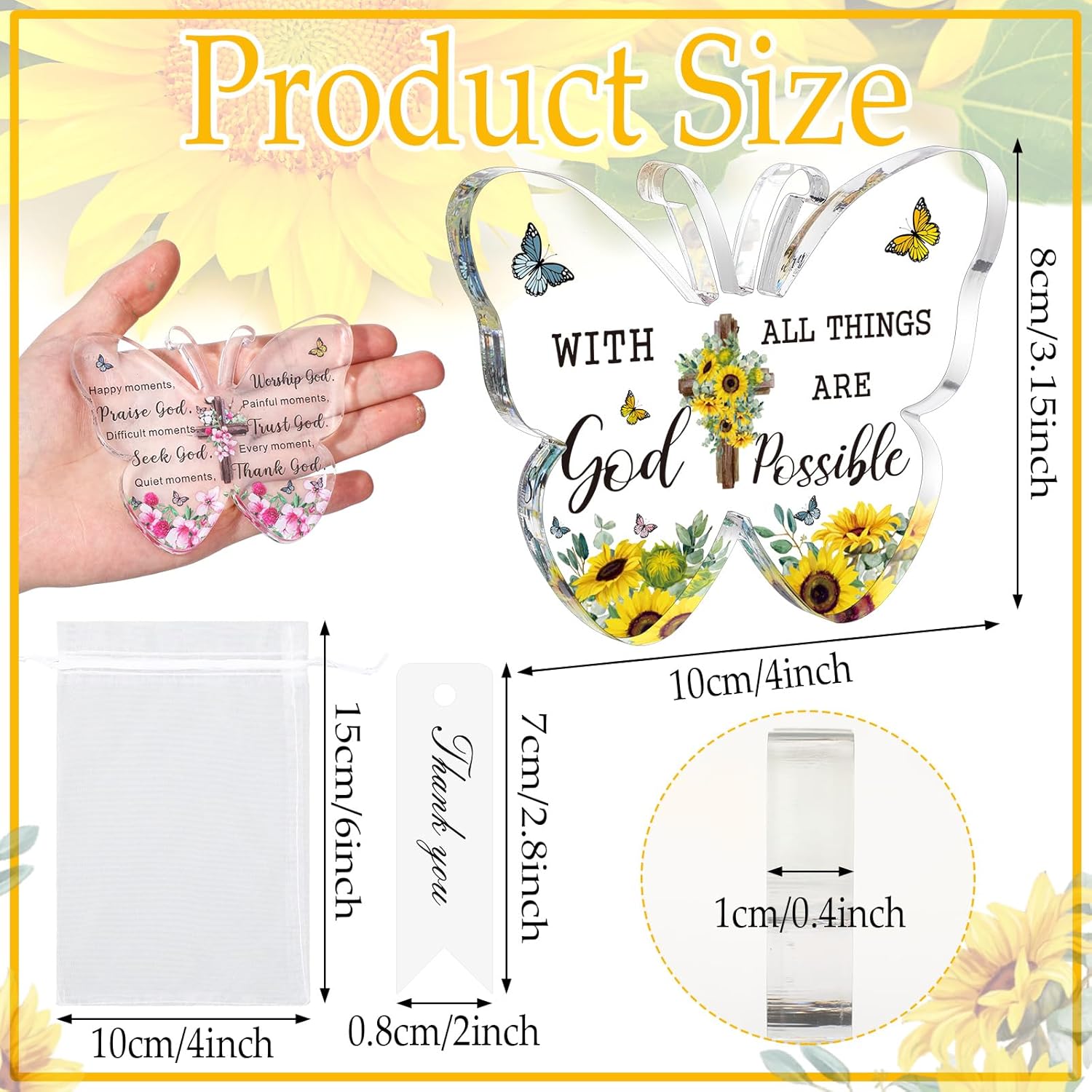 12 Set Acrylic Christian Gifts For Women Mother'S Day Inspirational Gifts With Bible Verse Include 12 Butterfly Paperweight 12 Bags 12 Thank You Cards Scripture Religious Gift For Mother Women