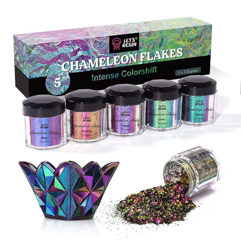 Chameleon Flakes, 5 Color Intense Colorshift Pigment Powder For Resin Crafts/T