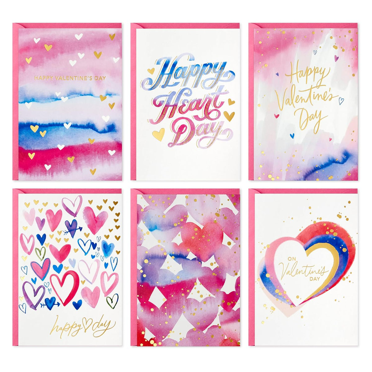 Hallmark Valentine's Day Cards Assortment, Gold Foil and Watercolor (36 Cards and Envelopes)