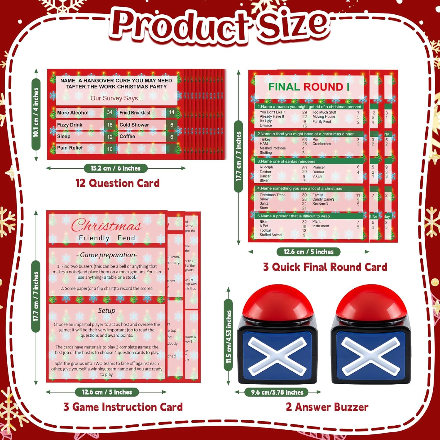 Christmas Friendly Feud Game With 2 Answer Buzzers, Fun Family Christmas Party Games For Adults Xmas Feud Card Trivia Quiz Activities For Holiday Party Family Office Group Team Building