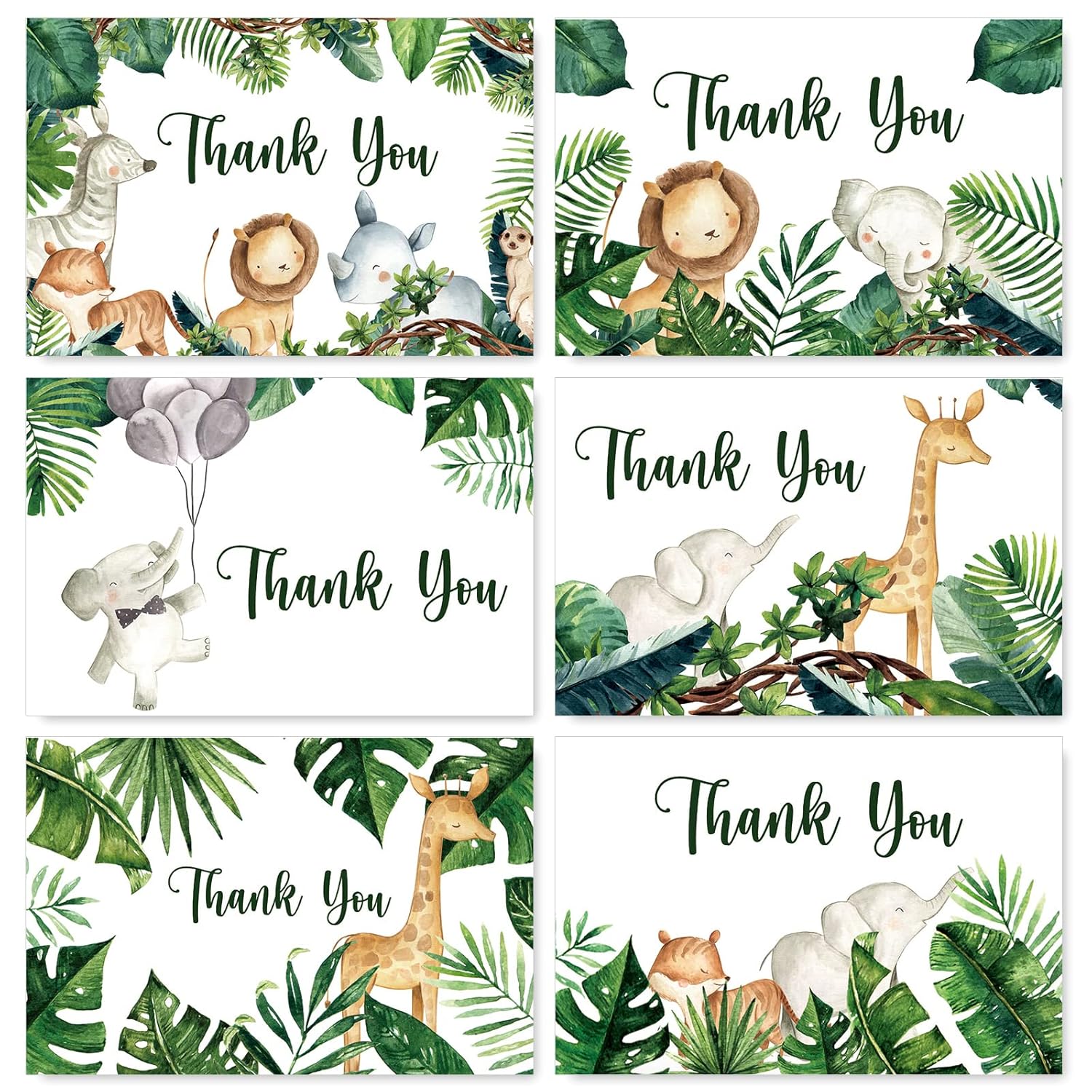 Woodland Thank You Cards With Envelopes Stickers Safari Jungle 30 Pack Watercolor Forest Animals Greenery Greeting Note Cards For Kids Girls Boy Children Birthday Baby Shower Party Supplies