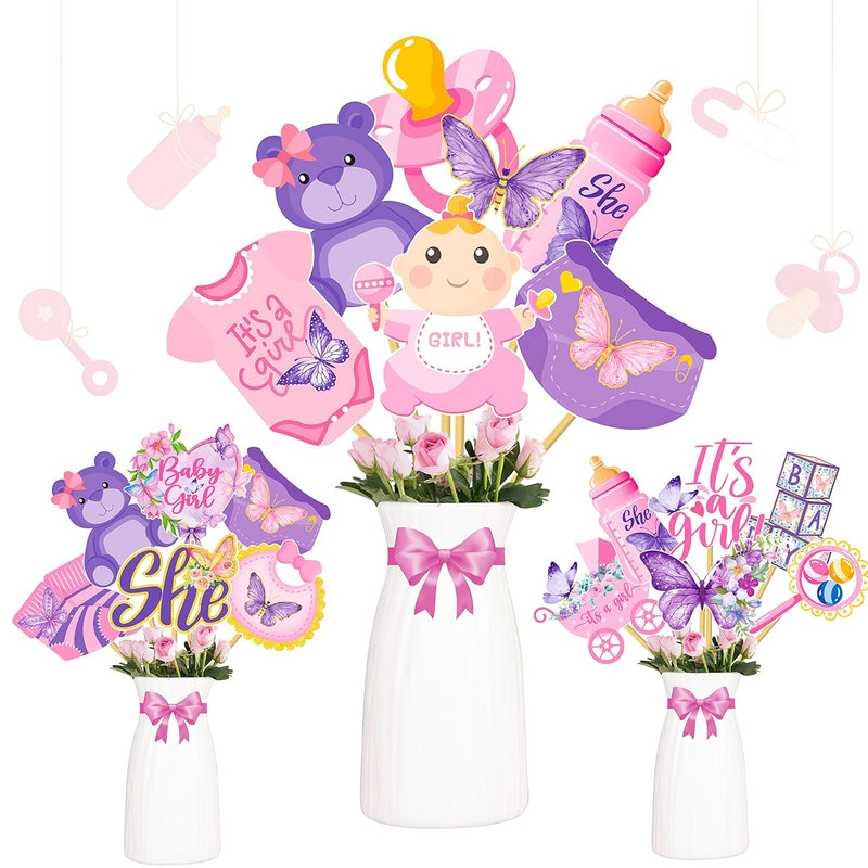 30Pcs Butterfly Baby Shower Centerpieces Sticks Purple And Pink It' A