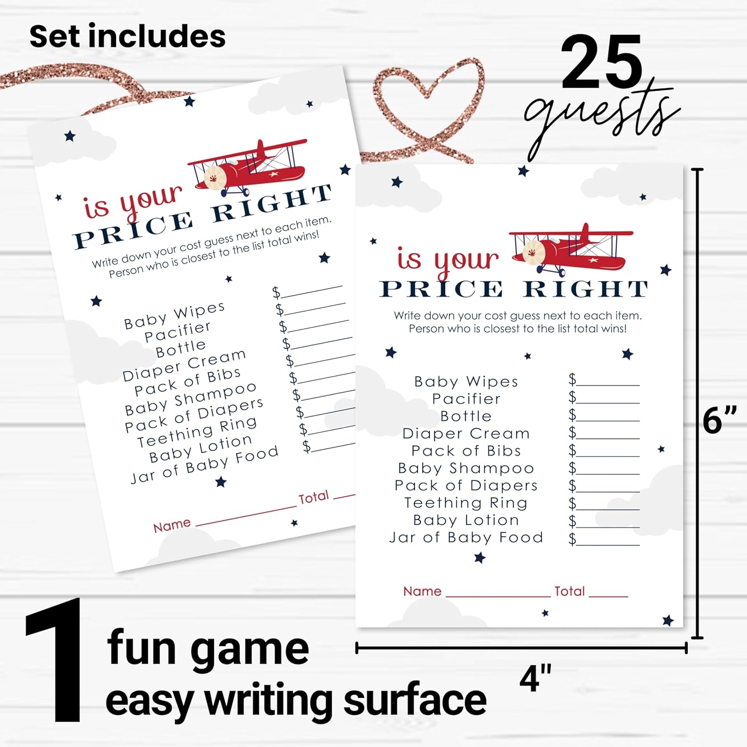 Airplane Baby Shower Games For Boys - 25 Guess The Price Is Right Cards - Fun Activities For Guests With Prizes - Taking Flight Theme In Red And Blue