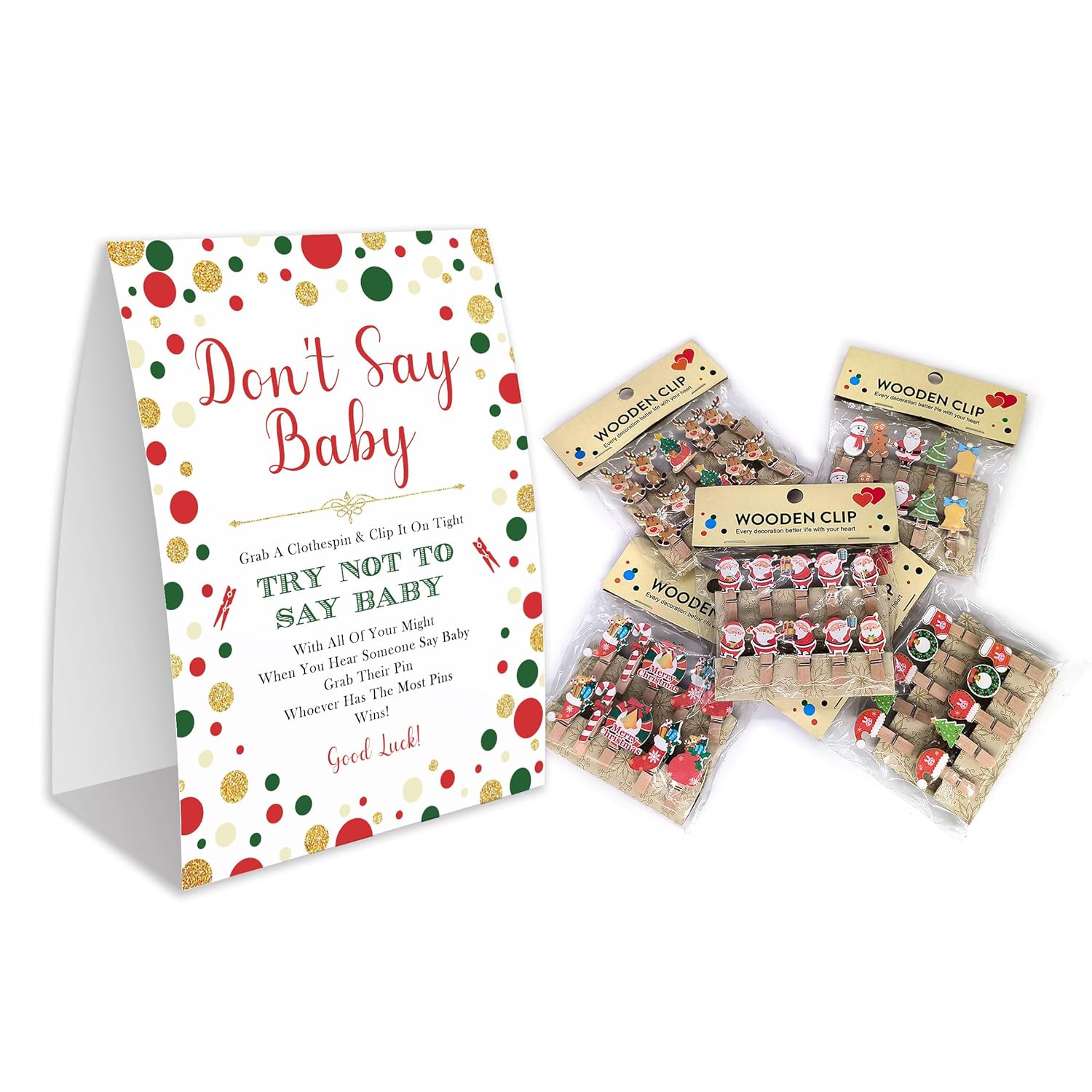 Don'T Say Baby Game,Christmas Games For Party, Christmas Baby Shower Game,Christmas Wooden Clothespins, Christmas Baby Shower Decorations-Dsbb10