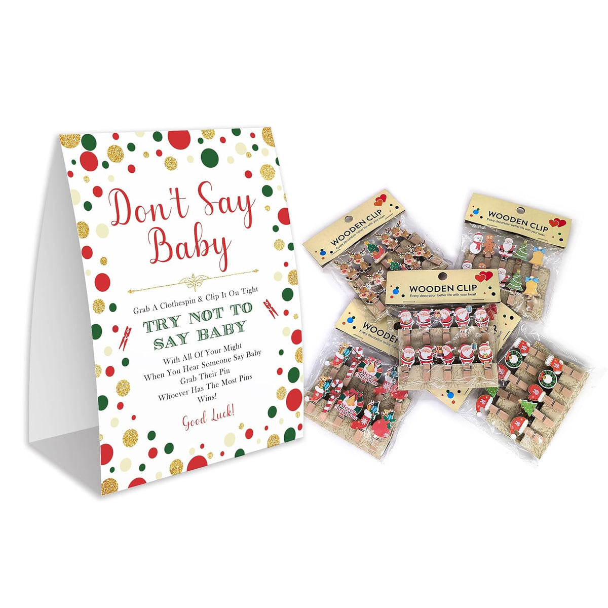 Don'T Say Baby Game,Christmas Games For Party, Christmas Baby Shower Game,Christmas Wooden Clothespins, Christmas Baby Shower Decorations-Dsbb10