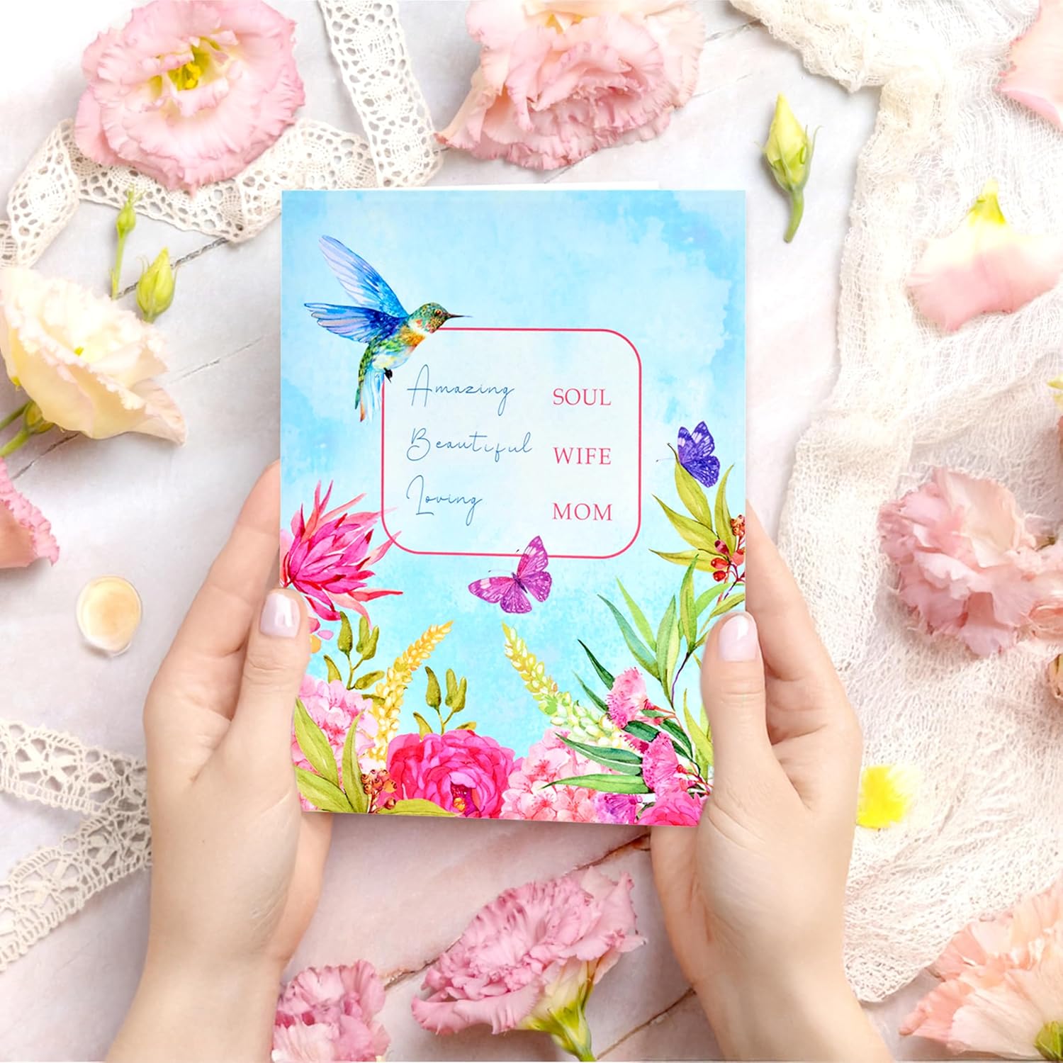 3D Pop Up Card – Hummingbird And Blooming Garden Design | Handcrafted Greeting Card For Wife, Husband, Girlfriend, Mom, Dad, Mother, Father | Heartfelt Gift For Birthday, Get Well, Thank You, Anniversary Or Appreciation