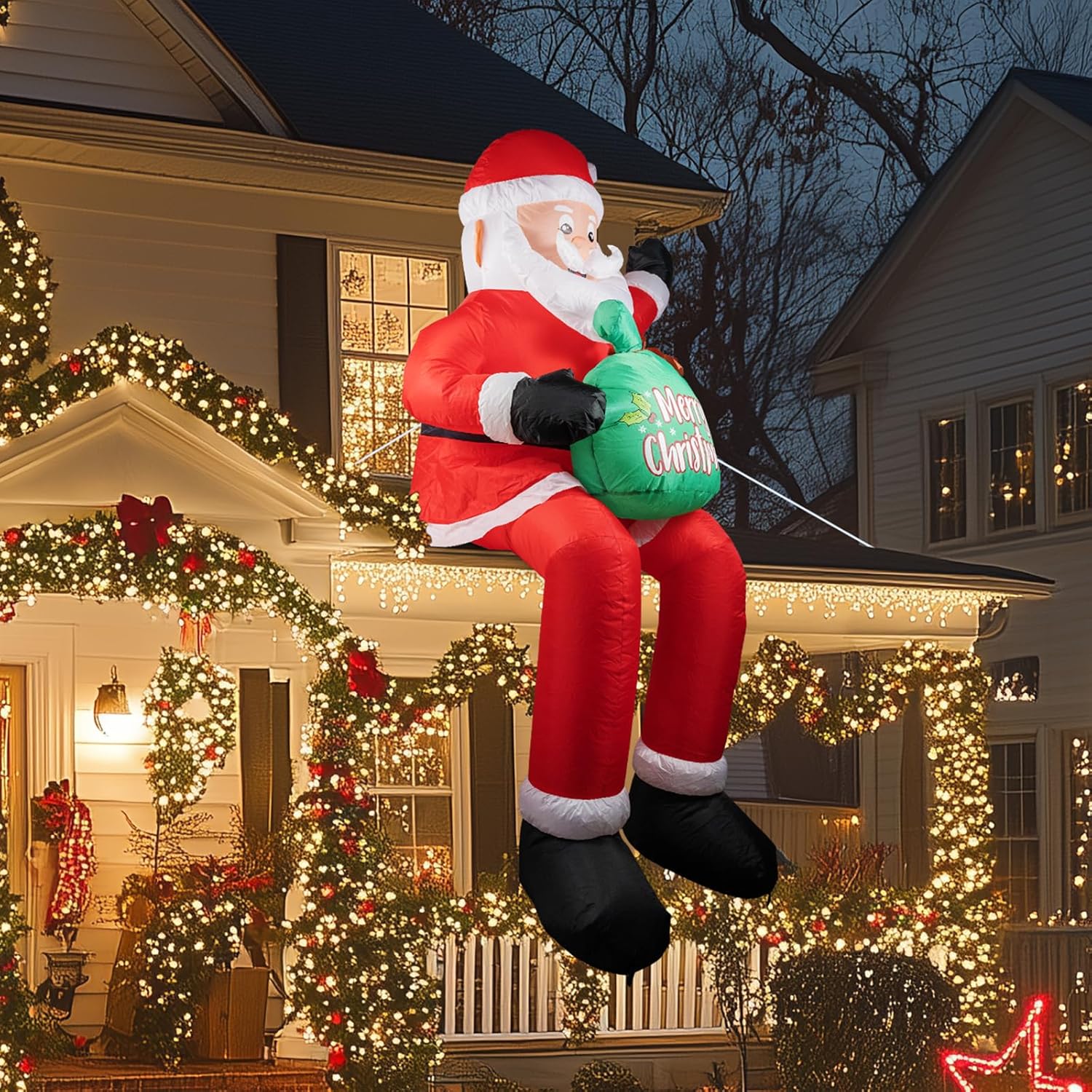 5.6 Ft Christmas Inflatable Santa Claus Built-In Led Lights, Blow Up Outdoor Yard Decoration For Xmas Holiday Party Gard