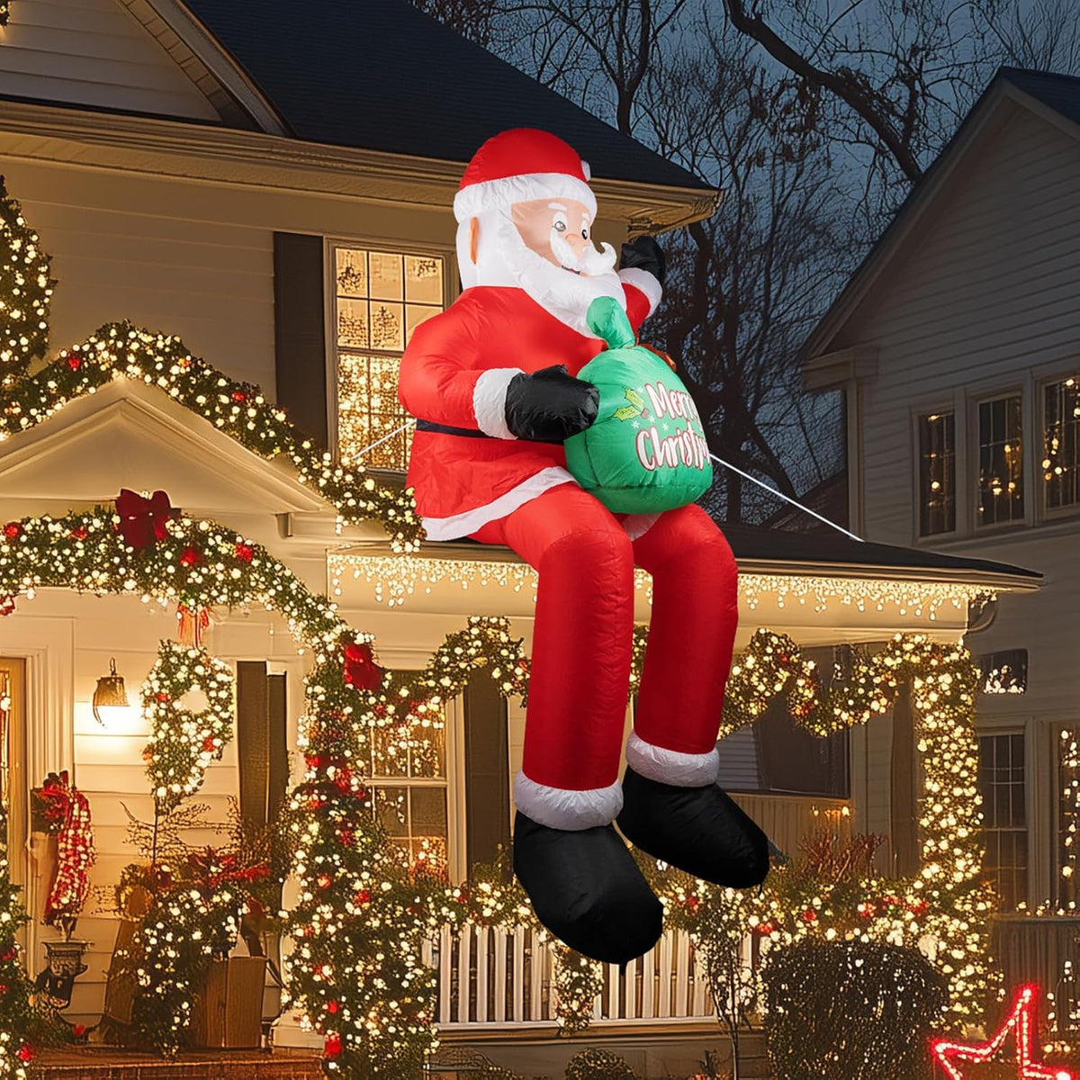 5.6 Ft Christmas Inflatable Santa Claus Built-In Led Lights, Blow Up Outdoor Yard Decoration For Xmas Holiday Party Gard