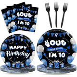 96pcs 10th Birthday Party Plates and Napkins, Blue and Black 10th Birthday Decorations for Boys Girl Double Digits 10 Birthday Party Dessert Plates, Happy 10 Years Old Tableware Decor, Serves 24