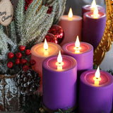 Flameless Advent Candles Purple And Pink, 5 Inch Battery Operated Led Pillar Candles With Remote Timer, 350+ Hours Long Lasting For Christmas Rituals And Wreath, Set Of 4