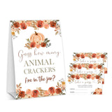 Baby Shower Game, Guess How Many Animal Crackers, 1 Little Pumpkin Standing Sign With 50 Cards For Thanksgiving Gender Reveal Party Favor Supplies - C05
