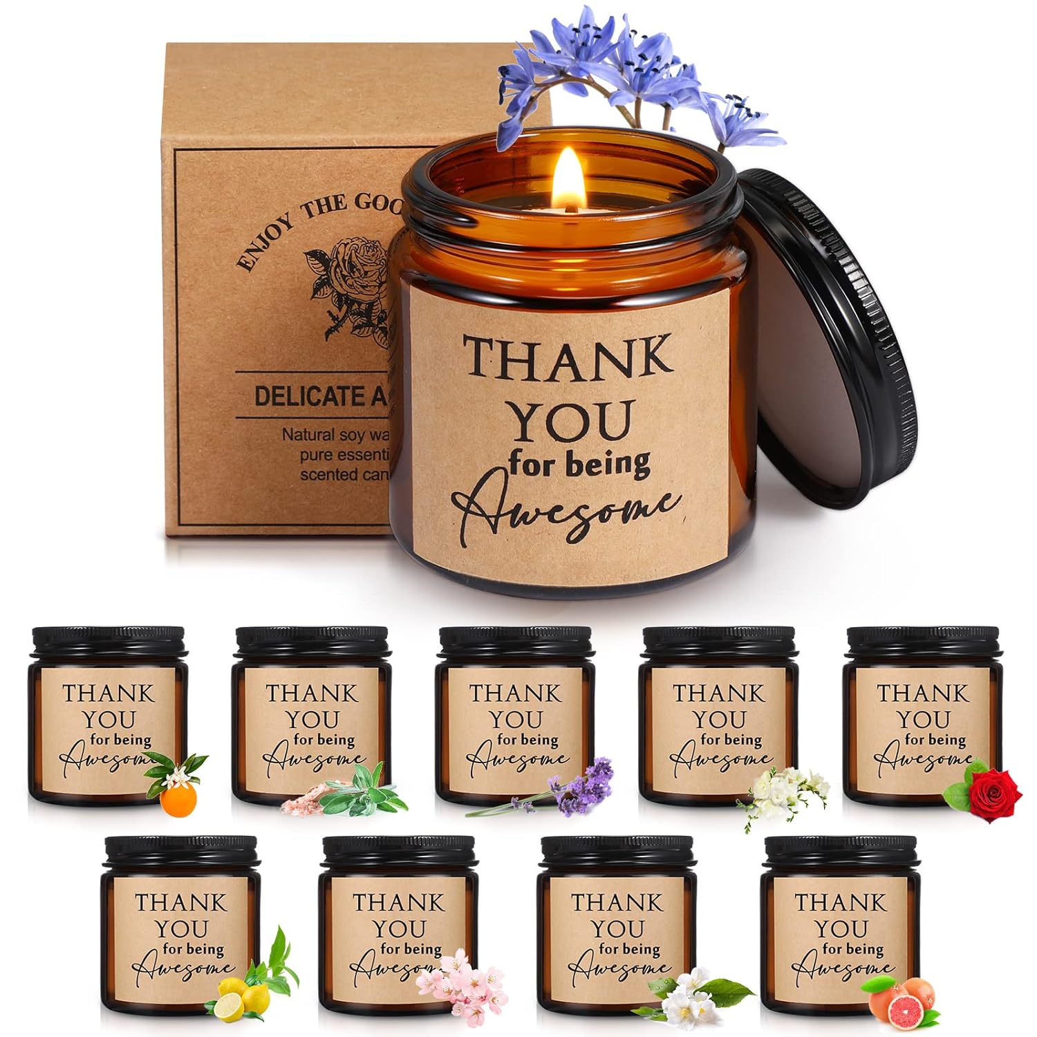 10 Pcs Thank You Candles Bulk Thank You For Being Awesome Scented Candles Inspirational Gifts For Women Boss Vet Tech Case Manager Employee Valentines Appreciation Gifts Nurses Assistant(Tawny)