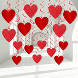 Glitter Red Hanging Heart Swirls Decorations, 40Pcs Valentine'S Day Love Heart Streamers Ceiling Hanging Swirls For Romantic Galentines Anniversary Party Supplies