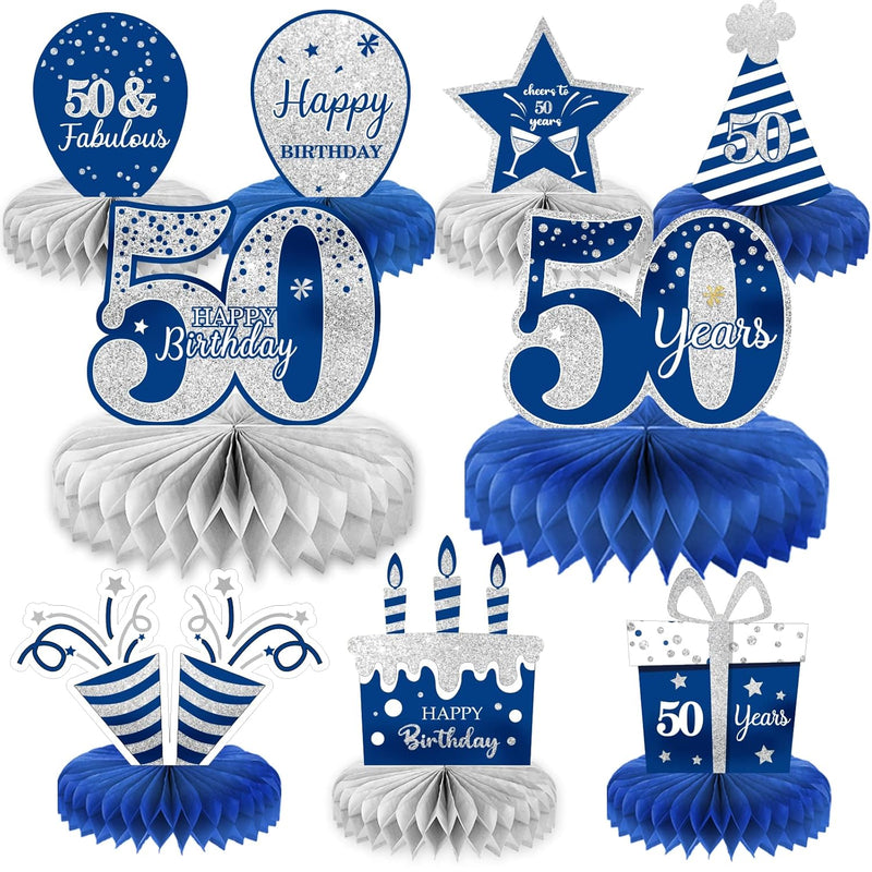 9 Pieces Blue Silver 50Th Birthday Decorations 50Th Birthday Centerpie