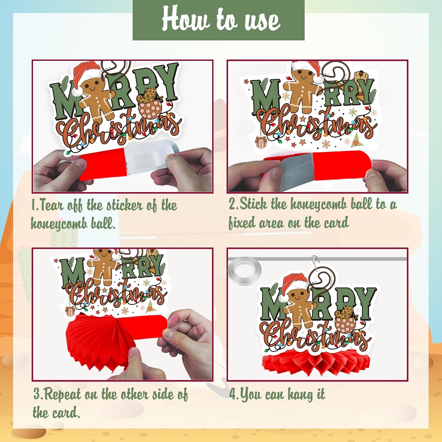 Merry Christmas Honeycomb Centerpiece Decorations, 8Pcs Western Cowboy Merry Christmas Honeycomb Centerpieces, 3D Double Sided Printing For Christmas Holiday Christmas Birthday Table Decorations