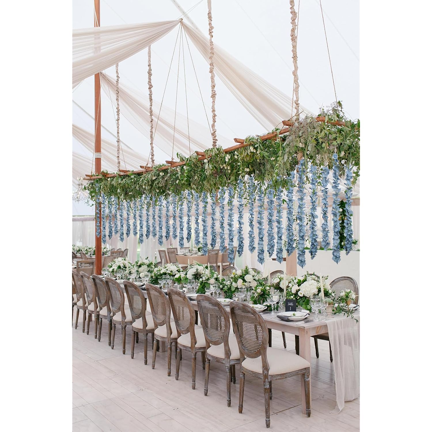 Dusty Blue Wisteria Hanging Flowers Garland 6.4Ft Wisteria Garland Hanging Flowers For Decoration For Wedding Arch, Backdrop, Garden Party Decor, 3 Pcs (Dusty Blue)