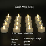 Pack Of 24 Flameless Tea Light Candles Realistic Flickering:Battery Long Lasting Warm White Light Lamp Operated Powered For Seasonal & Festival Celebrations