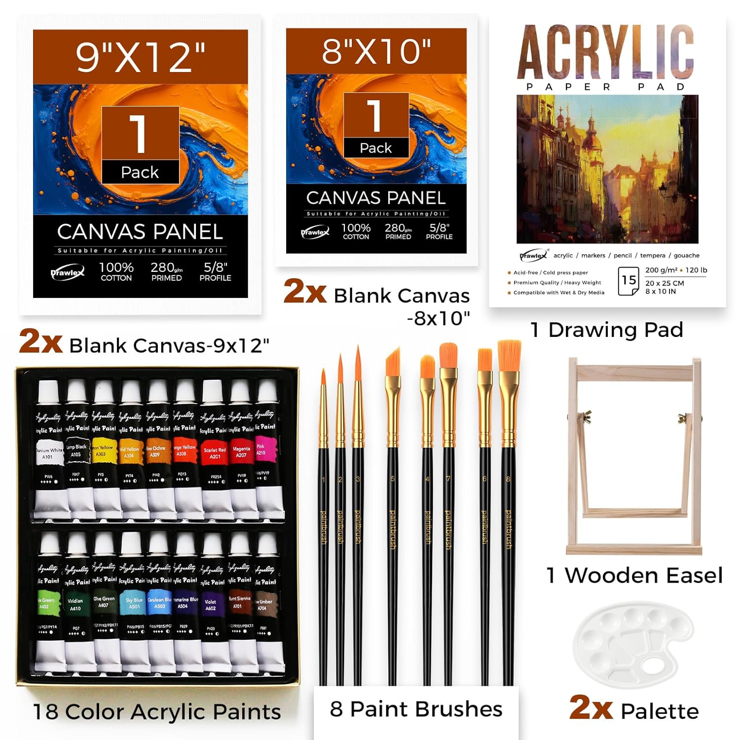 34 Pcs Art Paint Set For Kids & Adults, Acrylic Painting Supplies Kit With 18 Acrylic Paints, Canvas Panels And Brushes, Creative Gifts For Birthday