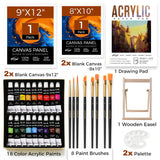 34 Pcs Art Paint Set For Kids & Adults, Acrylic Painting Supplies Kit With 18 Acrylic Paints, Canvas Panels And Brushes, Creative Gifts For Birthday