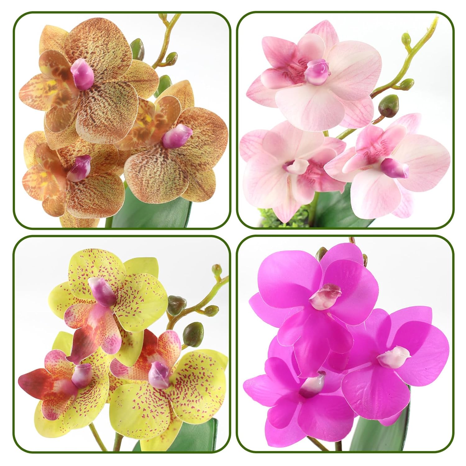 4Pcs Artificial Flowers Orchid Fake Phalaenopsis Small Potted Plant Ceramic Vase For Table Centerpiece Home Office Bathroom Wedding Decor