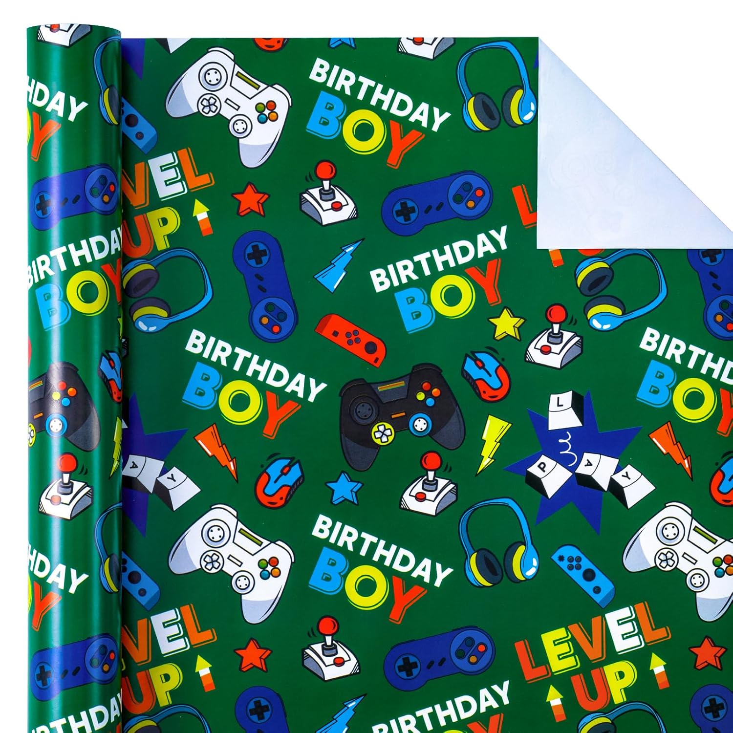 Gaming Wrapping Paper Roll - Mini Roll - 17 Inch X 33 Feet - Green Gaming Boys Kids Happy Birthday Wrapping Paper For Boys Kids Birthday, Baby Shower, Party