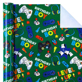 Gaming Wrapping Paper Roll - Mini Roll - 17 Inch X 33 Feet - Green Gaming Boys Kids Happy Birthday Wrapping Paper For Boys Kids Birthday, Baby Shower, Party