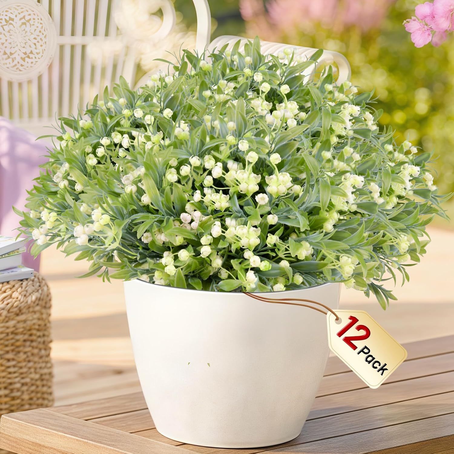 Babys Breath Artificial Flowers - 12 Bundles Uv Resistant Hyper Realistic Faux Plants Gypsophila For Outdoor Porch Planters, Wedding, Garden Decoration (White)