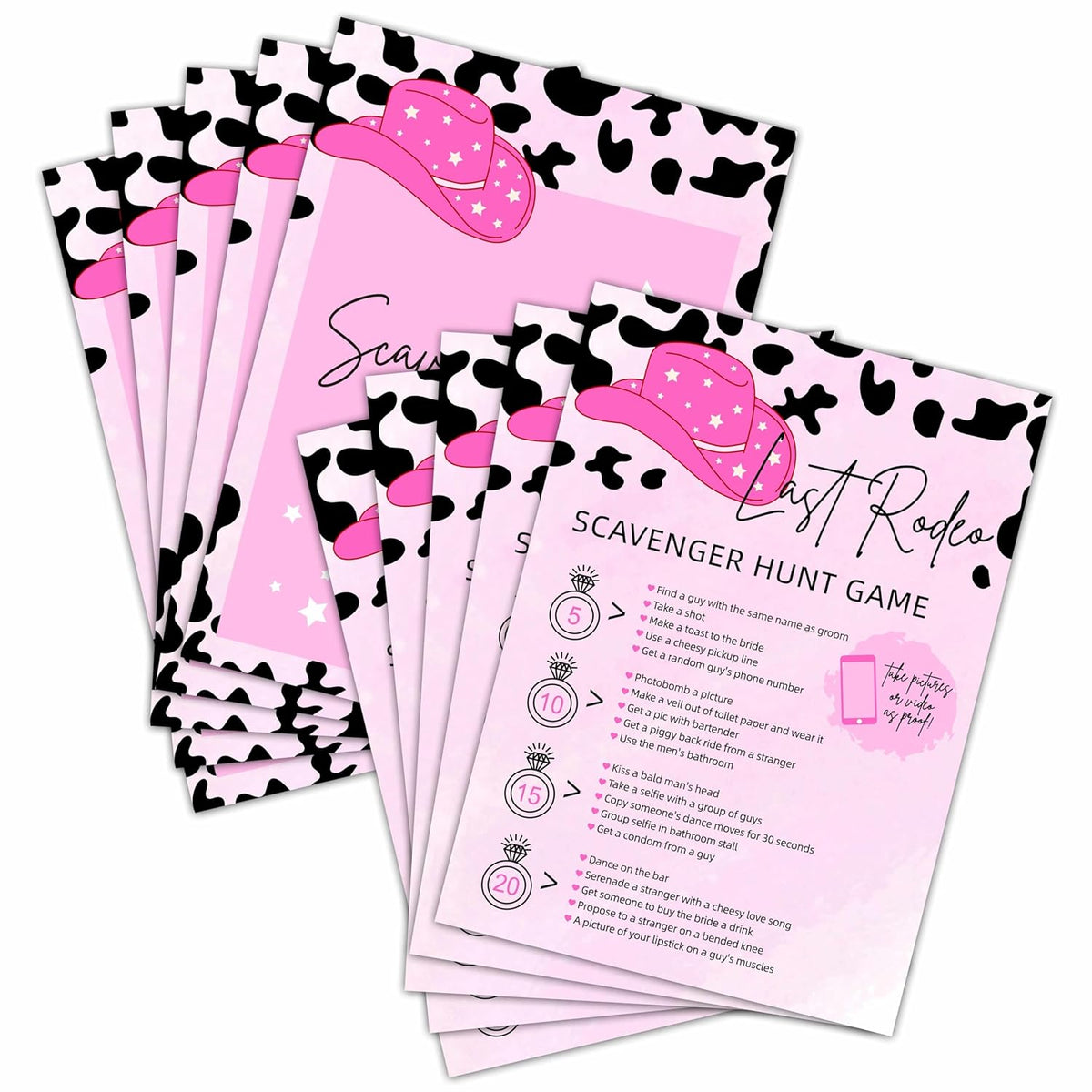 Last Rodeo Bachelorette - Nashville Cowgirl Bridal Shower Games & Supplies - 25 Game Cards