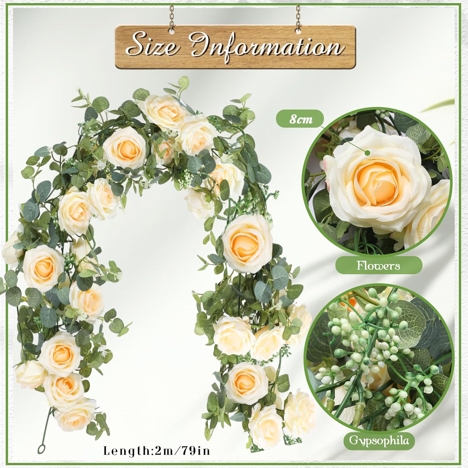 4 Pack 26 Ft Artificial Eucalyptus Vines Garland With Flowers Fake Floral Flower Garland Rose Wreath For Wedding Party Arch Table Decor Backdrop Decorations(Champagne)